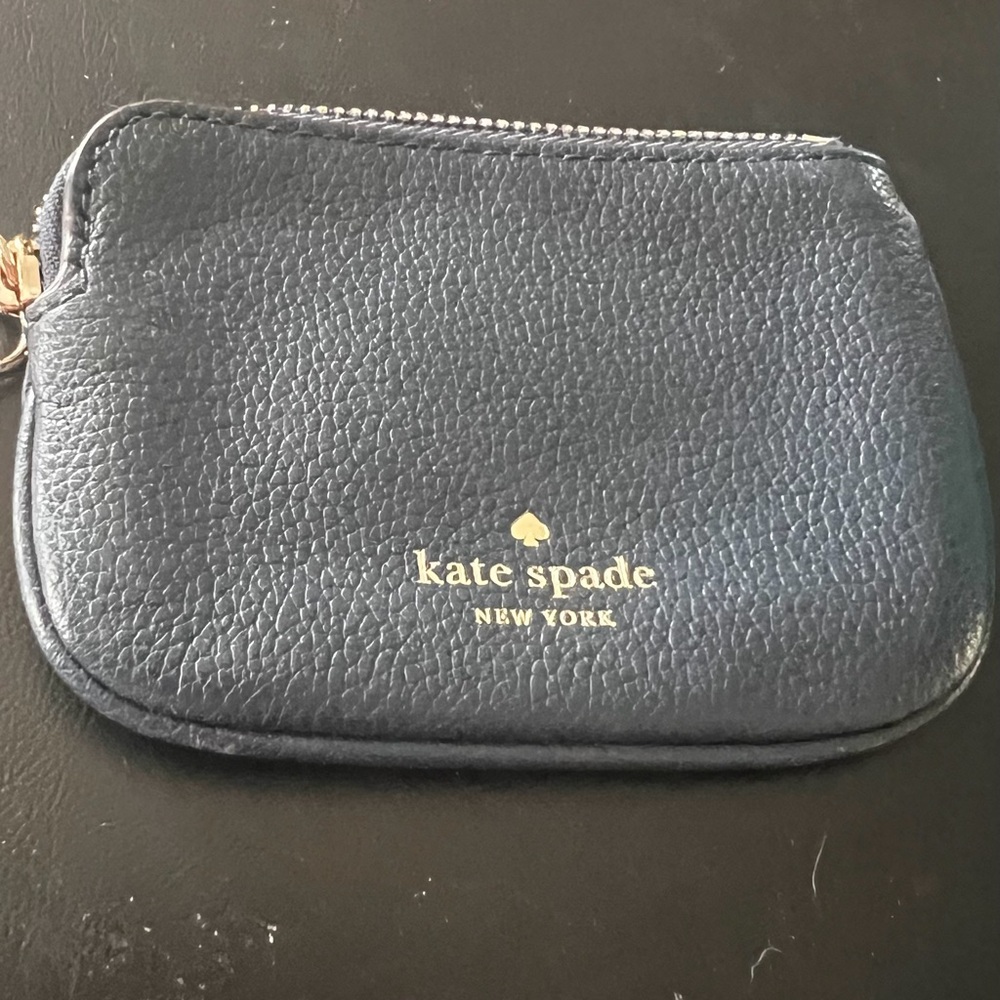 Kate Spade Navy Pebbled Leather Zip Pouch with Gold Logo